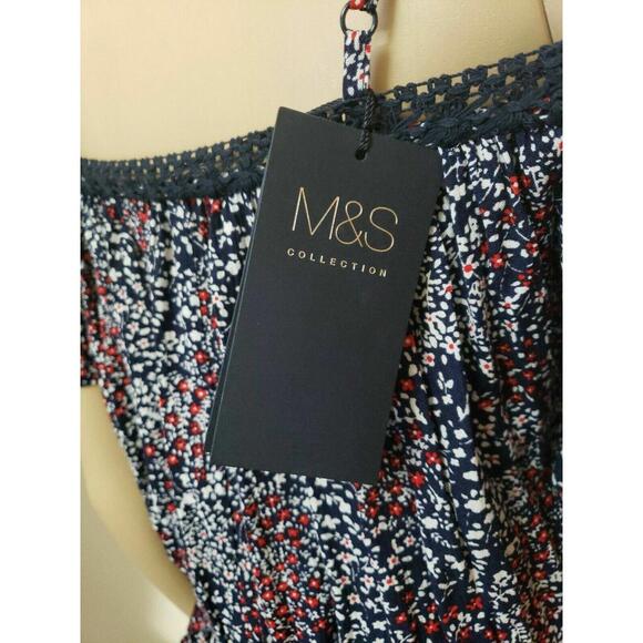 M&S Collection Off Shoulder Floral Navy Mix Dress Size UK 8 EUR 36 US 4(S) NWT! - Picture 7 of 10